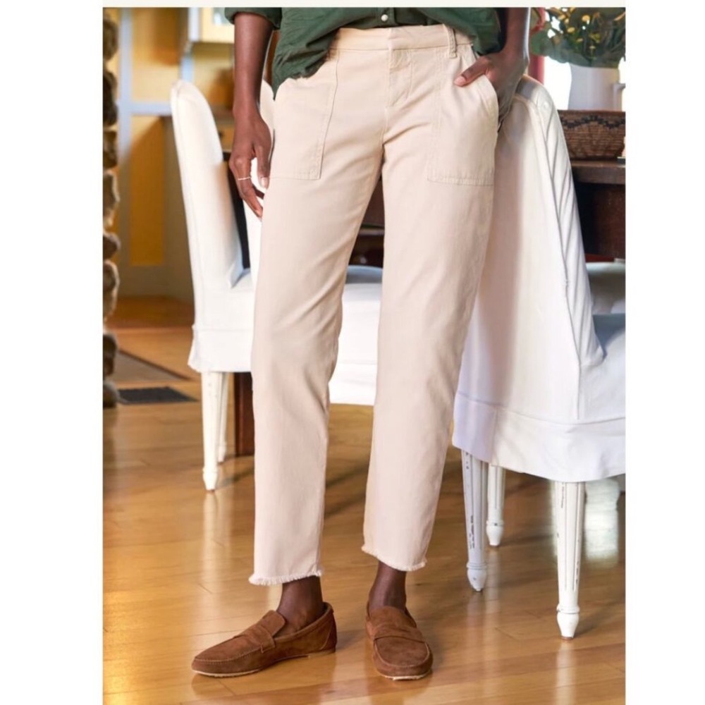 Frank & Eileen Blackrock Pants Women 8 Khaki Raw Hem Utility Chino
